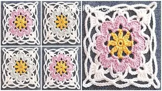 Crochet Easy Flower Square Motif #7 How to join motifs