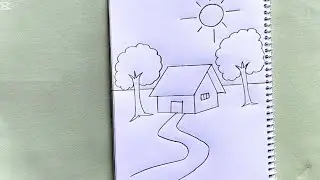 Village scenery drawing step by step // village scenery drawing with bangla voice 