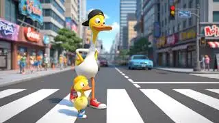 The little yellow duck walks across the street with its father. #happypets #duck #animals