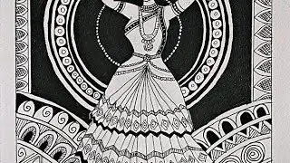 How to draw MANDALA ART of Indian traditional BHARATANATYAM dancer