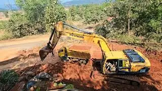 Hyundai Excavator Dumper Loading | Pahadi Area Mein Mitti Loading Work #excavator #viral #video 