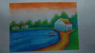 Beautiful Morning Sunrise Scenery Drawing  #virel #short #shorts