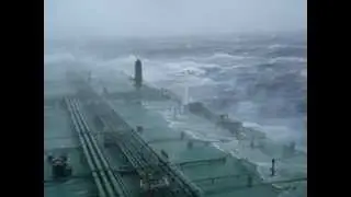 Large super tanker ship in huge storm in Atlantic Ocean.mpg