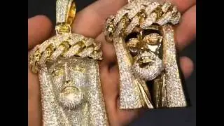 FABOLOUS Kanye West Jay z Style Custom Made 18k Gold solid Diamond Cuban Link  jesus pieces