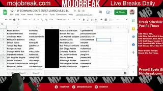 Draw Results - 2021 Bowman Draft Super Jumbo Baseball 3 Box Break RT #5 - 01.21.22