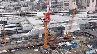 【蔵出し映像】自らの高さを伸ばすタワークレーン　2022.7.5　広島駅駅ビル工事　大林組・広成建設