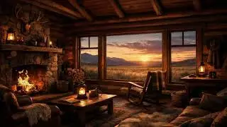 Cozy Cabin Sunrise with Gentle Piano | Relaxing Fireplace Music