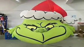 Giant Inflatable Grinch Head Wearing Christmas Hat Air Blow Holiday Decoration Props for Nightclub