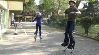 Kids on jumping stilts