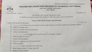 BCA Cyber Security BCA MAKAUT || Makaut Question Paper ||  B.Tech Cyber Security B.Tech 6th Sem