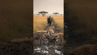 Mother&rsquo;s Instinct: Buffalo Saves Her Baby from Deadly Hyenas! #shorts #wildliferescue #animals