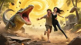 Stranded on a deserted island and chased by crocodiles! Sexy female boss comes to the rescue!