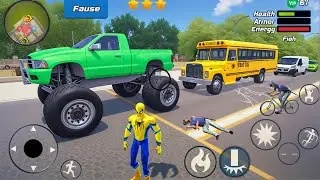 Spider Rope Hero Gangster Crime - Sshool Bus & Monster Truck Driving - Android Gameplay