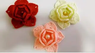 tığ işi 3d örgü çiçek yapılışı / knit flower #tığişisüslemeçiçeği