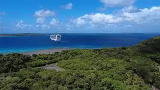 Full HD Relaxing Drone view of Lifou Island, New Caledonia with serene music and a Cruise Ship