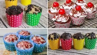 4 EASY CUP CAKE RECIPE | EGGLESS & WITHOUT OVEN | YUMMY | BLACK FOREST SWIRL CHOCOLATE CHIP MUFFIN