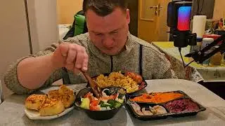Мукбанг. Сардельки-колобки, сырные макароны, овощное ассорти с рыбой, салат. Поступление в ВУЗ Ч.2