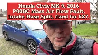 Код ошибки P00BC на Honda Civic 2016 MK9: слишком низкий расход воздуха, треснувшая трубка.