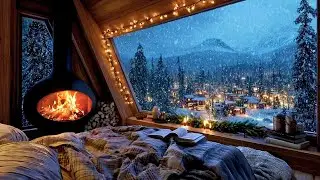 Gentle Snow & a Cozy Fire in The Fireplace | A Tranquil Cabin Space Ideal For Relaxation & Sleep