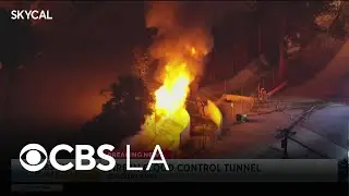 Crews battle Lake Balboa fire in flood control channel