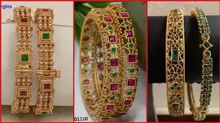 Elegant and exotic gold bangles designs Emerald and Ruby gold Stunning bangles designs
