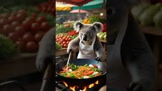 Koala Chef Cooks Stir-Fried Noodles in 8K! 🐨🔥 #cute #animalsai #animals