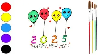 How To Draw Cute Balloon's Easy | Balloons Drawing Step By Step | Happy New Year Balloons Drawing