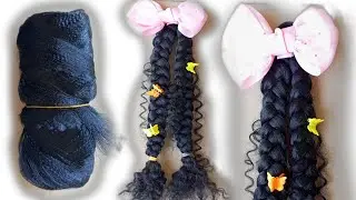 TWO BRAIDED PONYTAIL FOR KIDS||USING BRAIDING WOOL|| DETACHABLE