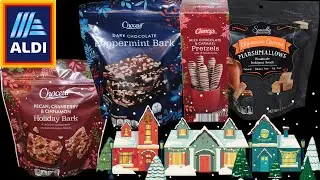 Aldi Holiday Bark, Peppermint Bark, Milk Chocolate Caramel Pretzels, Cinnamon Churro Marshmallows