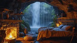Cozy Cave Bedroom Ambience 🌧️ Heavy Rain & Thunderstorm for Deep Sleep (No Ads)