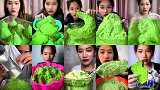 HEAVY MATCHA POWDER TOPPING WITH SOFT FOAM ICE EATING ASMR 🧊💚