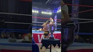 Thrillbilly Silas Mason drops Hammerstone on the hardest part of the ring at the Crockett Cup