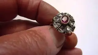 Large Antique Russian 10ct Gold, Diamond & Ruby Ring. Size. O/P