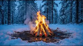 4K Cozy Winter Campfire Sounds in Forest 🔥 3 Hours Deep Sleep & Relaxation Real