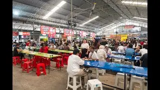 [4K] Lunchtime at Ruam Sab market Asok with crowded food stalls and busy Bangkok office workers