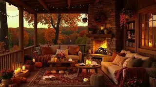 Soft Piano Jazz in Cozy Autumn Porch 🍂 Warm Fireplace Sounds & Fall Ambience to Unwind