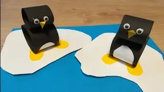 Winter / Basteln mit Kindern: s&uuml;&szlig;er 3D-Pinguin treibt auf einer Eisscholle