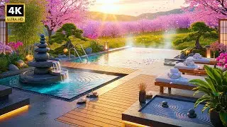 Zen Spa Ambience 4K | Relaxing Water Fountain, Cherry Blossoms & Deep Calm Sounds