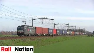 4K Crossrail/BLS Br193713+Containers passeren de Broekdijk in Hulten met tyfoon (NL) (13-12-2020)