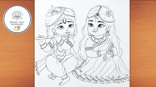 Radha Krishna Sketch Drawing Step By Step | Radha Krishna Drawing | Chitra | Krishna Ji Easy Drawing