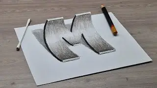 3d drawing M letter on paper for beginner