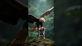 Eagle Watches Closely as Monkey Baby Sits Still in Fear