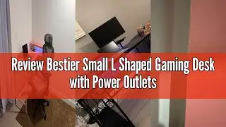 Review Bestier Small L Shaped Gaming Desk with Power Outlets, 42 inch Computer Desk with Storage She