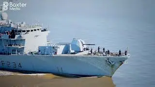HMS Iron Duke leaving Hull on the Humber Estuary