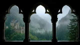 4K Projector Window View: Rainy Medieval Castle Ambience &ndash; Cozy Rain Sounds for Focus & Reading 