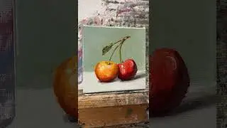 Playing with warm colors cherries still-life oil painting