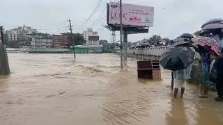 Bishnumati river swollen at Balkhu, Kathmandu