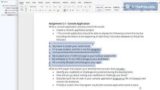 Program to display information to console using C#