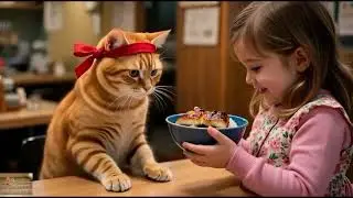 Mama Cat Works At Restaurant To Buy a New Fan for Home 