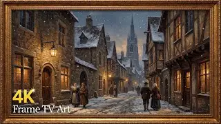 Quiet European Winter Street at Dusk | Oil Painting Frame TV Art Screensaver | 2 Hours